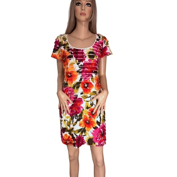 Ronni Nicole Dress Sheath Ruched Horizontal Ruffles Multi Colour Floral Print - Picture 3 of 16